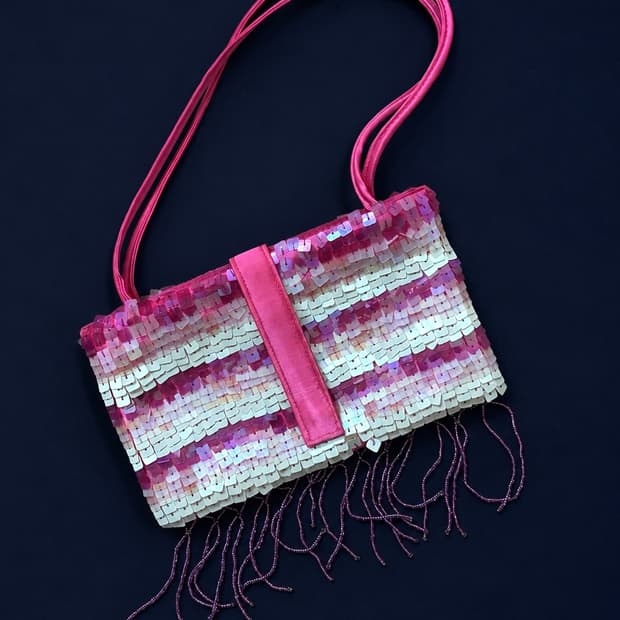 pink sequin fringe bag