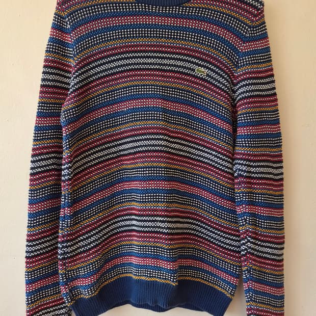 라코스테 남성 멀티컬러 코튼라운드니트
