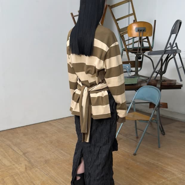 open Yy STRIPE TRIM RUGBY SHIRT [BEIGE]