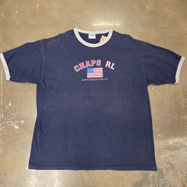 90s 챕스 랄프로렌 Made in USA 링거티 반팔티