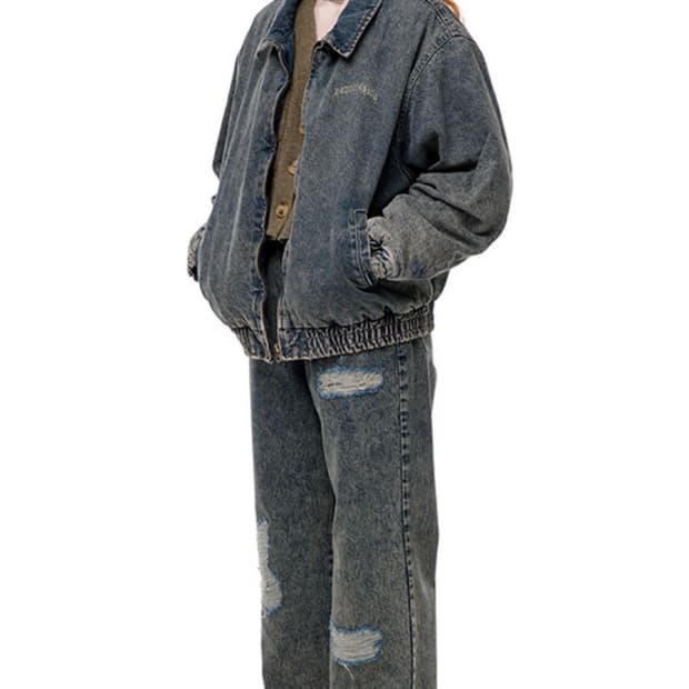 정가 19만원 러닝하이 바시티 로고 워시드 데님 점퍼 베이지