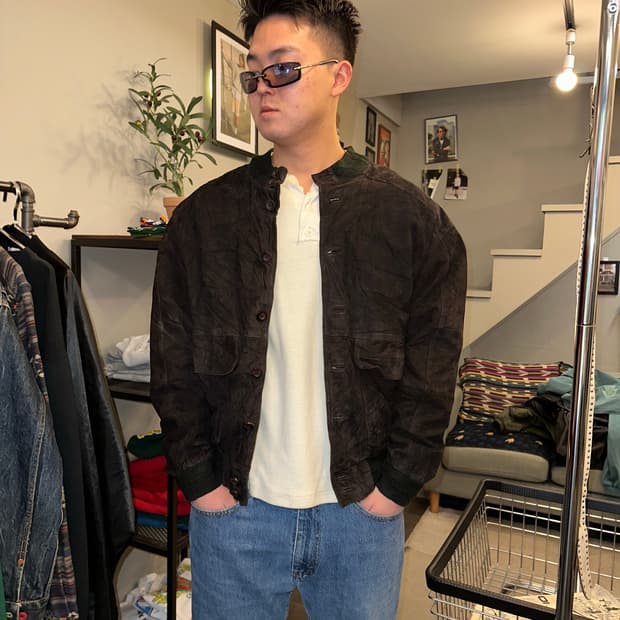 Old Euro genuine leather suede bomber