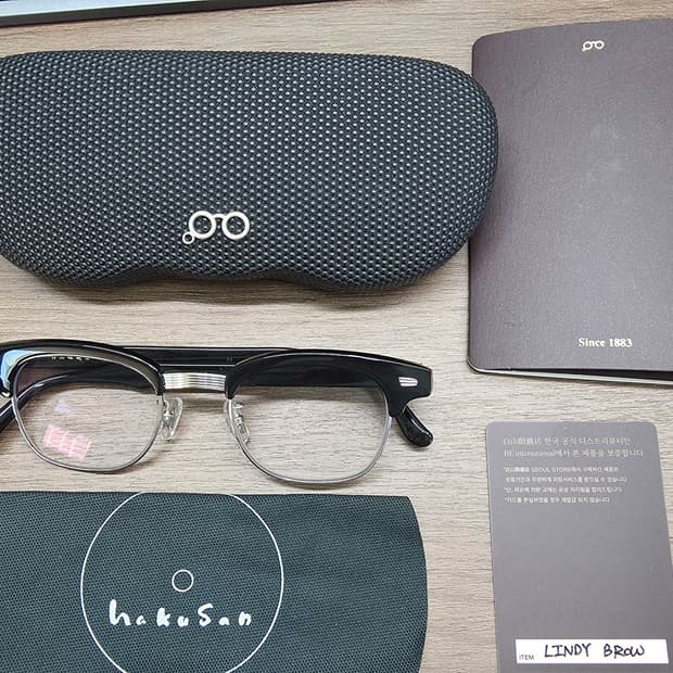 백산 하쿠산 안경 린디브로우 47사이즈 신동품 니콘 무도수렌즈