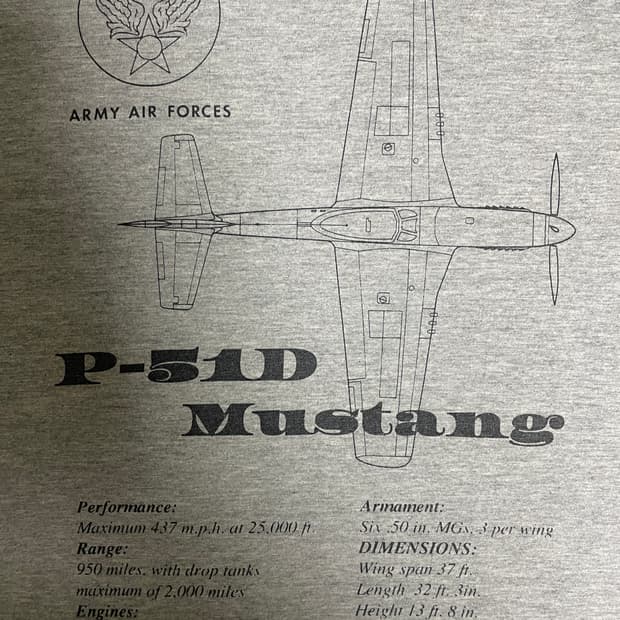 버즈릭슨 USAAF P-51D 머스탱 전투기 티셔츠 / L