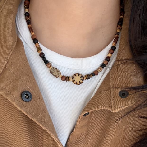 보헤미안 우드 원석 목걸이