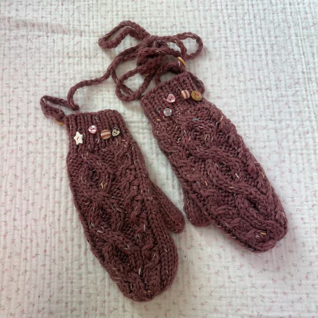 JPN/ 핸드메이드 꽈배기 뜨개 벙어리 장갑 모리걸벙어리장갑