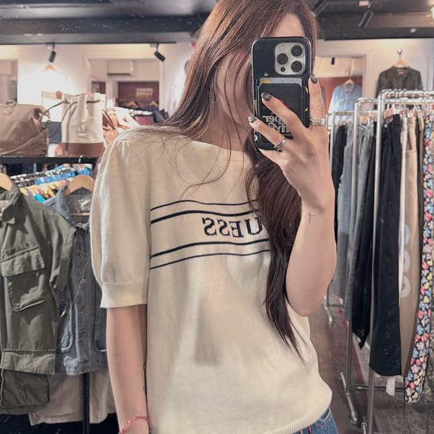 게스 guess 프린팅 반팔 니트 L