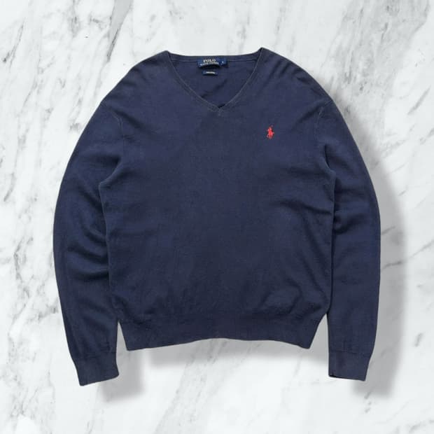 폴로 랄프로렌 네이비 피마코튼 브이넥 니트 