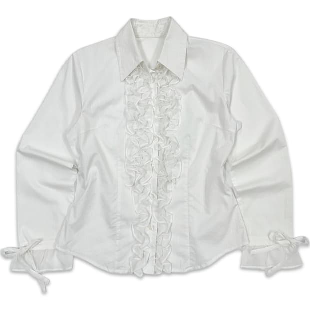 빈티지 화이트 프릴 리본 셔츠 블라우스