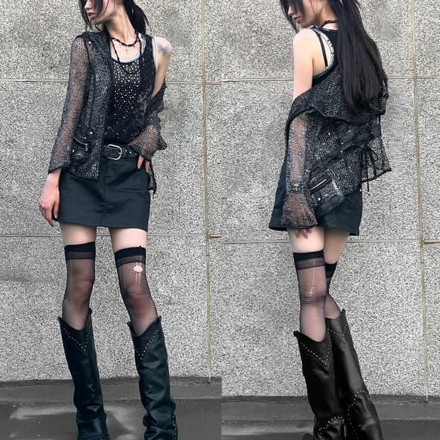 00's Shimmer Glitter Mesh Hood Zip-Up