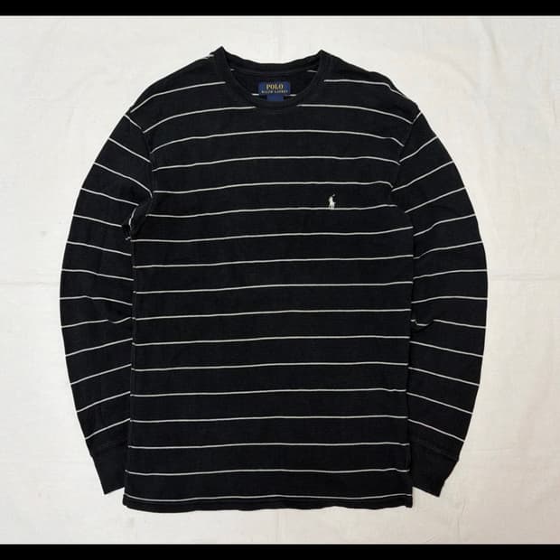 폴로 랄프로렌 스트라이프 와플 써멀 롱슬리는 블랙