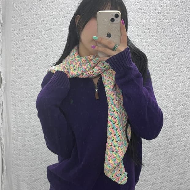 빈티지 코튼캔디 키치컬러 케이프 뜨개 머플러  C07115