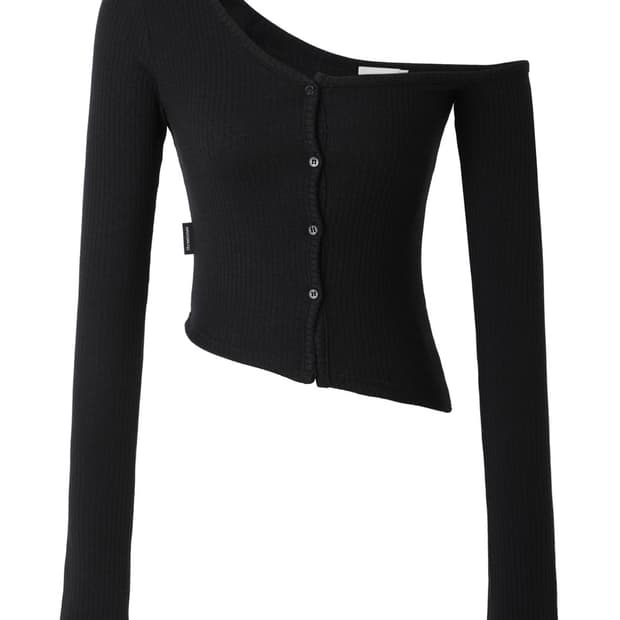 쓰리타임즈 원숄더 버튼 티셔츠 블랙