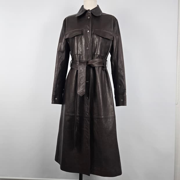 0834 다크 브라운  양가죽 100% 롱 코트 벨트 세트55