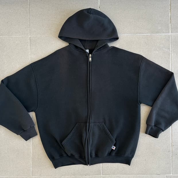 90s 빈티지 러셀 후드집업 블랙 XL