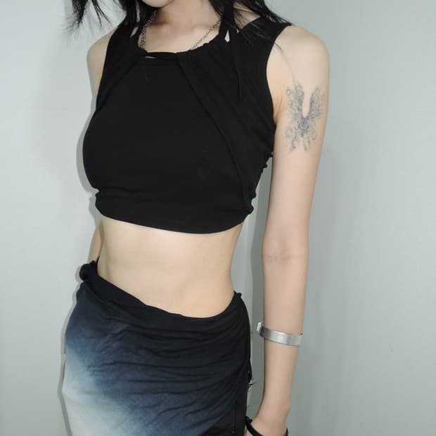Halter Strap Layered Crop Tank Top
