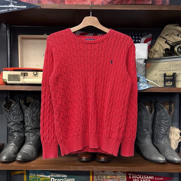 신형라벨 폴로 랄프로렌 케이블 코튼니트 스웨터 레드 N1048