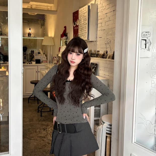 [새상품/택O] 발레코어 도트 리본 긴팔 LA POMME petit 감성