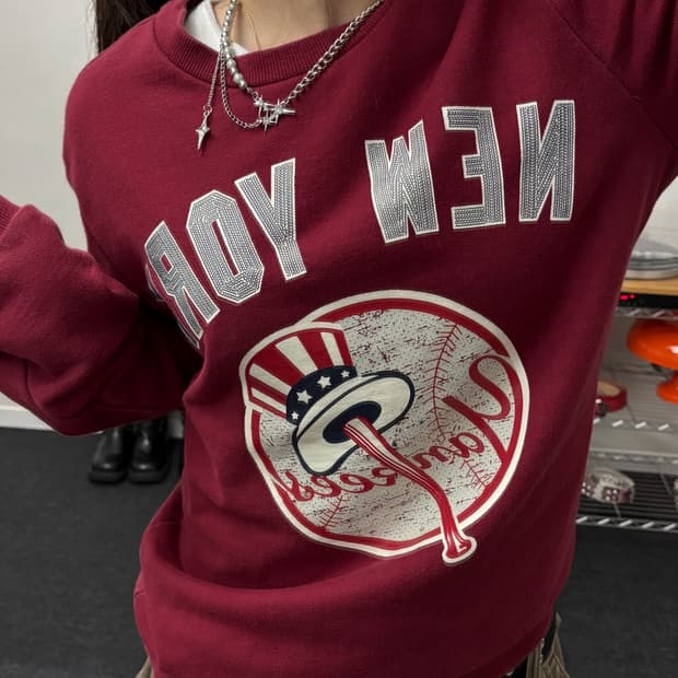 MLB 00s 뉴욕 양키즈 버건디 맨투맨