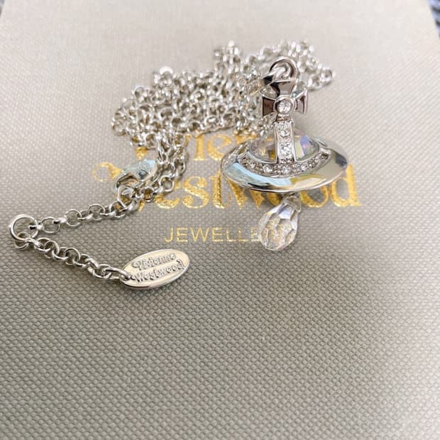 비비안 웨스트우드 아카이브 화이트크리스탈 3d 드롭 orb 팬던트 목걸이