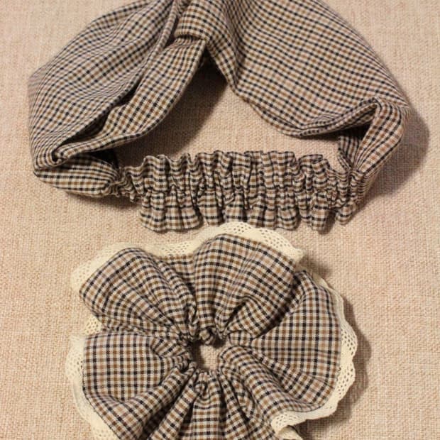 빈티지 업사이클링 핸드메이드 헤어밴드 스크런치 세트