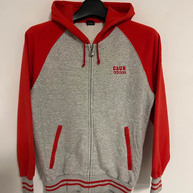 90s-00s 아디다스 클럽 레드 배색 올드스쿨 후드집업