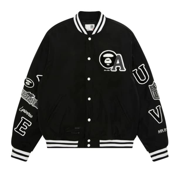 aape 에이프 베이스 문페이스 베이스볼 메인 자켓 바시티 스타디움 블랙