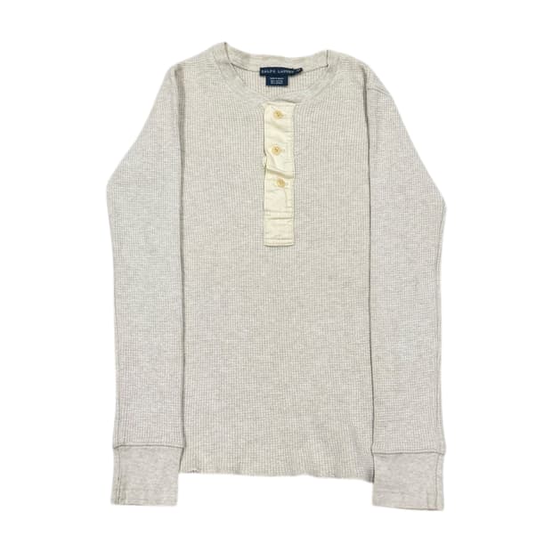 폴로 랄프로렌 우먼 딱붙핏 헨리넥 Y2K 와플 긴팔티 S