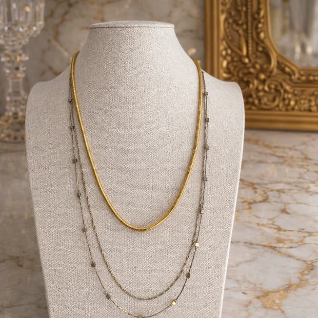 빈티지 레이어드 큐브 목걸이