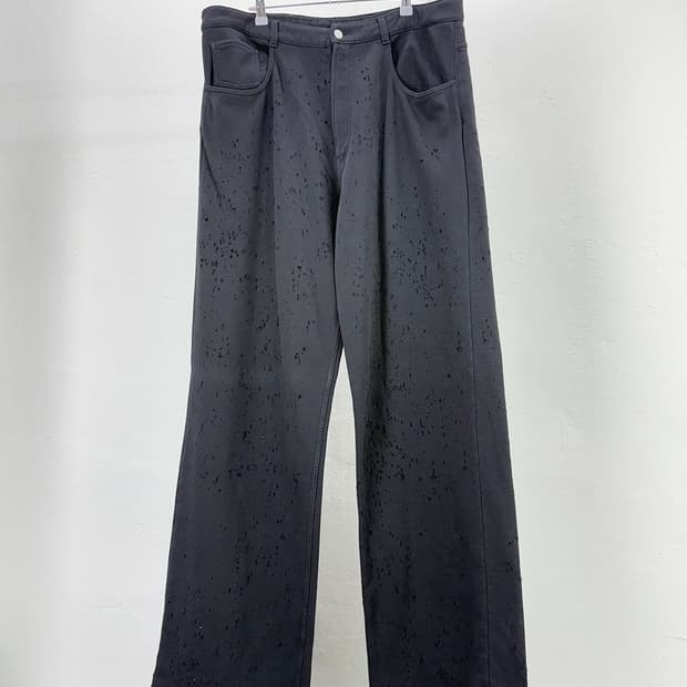 MM6 메종 마르지엘라 블랙 디스트로이드 와이드 코튼 스웨트 팬츠