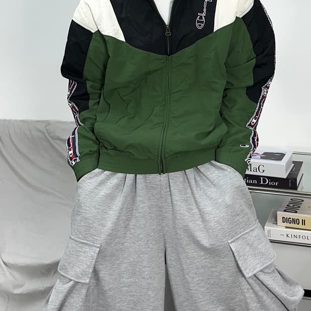 챔피온 올드스쿨 그린 배색 바람막이 S