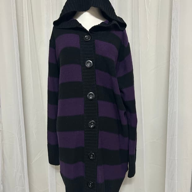 고스로리 펑크 퍼플 스트라이프 후드가디건 나나깔
