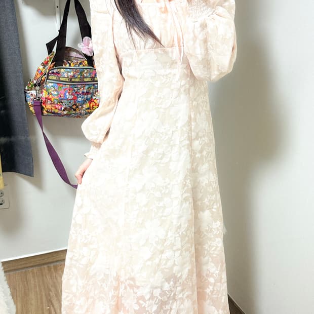 빈티지 살구 레이스 플라워 자카드 원피스 히메갸루 발레코어 일브 스나계