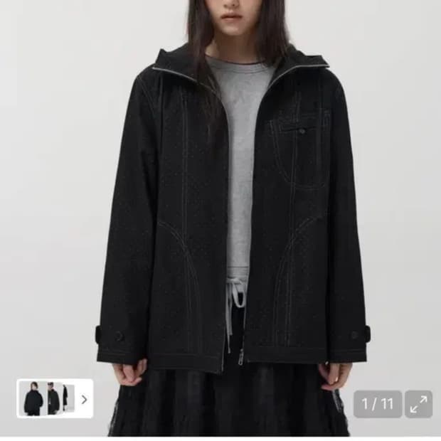 STITCH DOT HOODED ZIP-UP 블랙 도트 오헤시오 자켓 