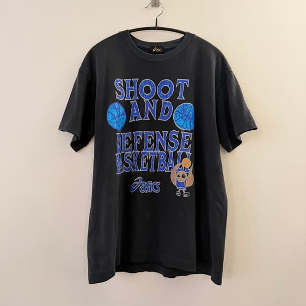 90s 아식스 재팬메이드 바스켓볼 그래픽 반팔티셔츠 M