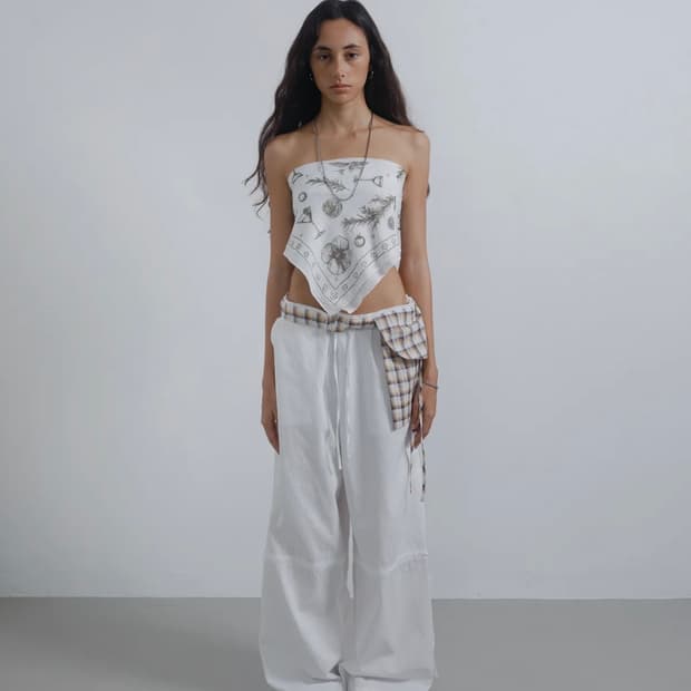 웻태그 CHECK POCKET SIDE STRING PANTS WHITE