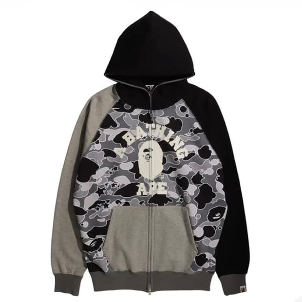 [ M ] 베이프 스타 카모 래글런 오버사이즈 집 후드