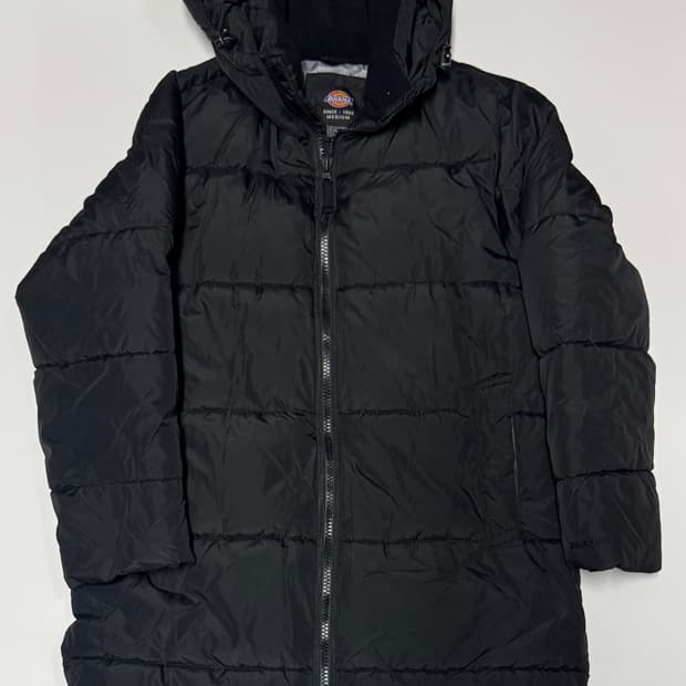 디키즈 Dickies 미니멀 블랙 후드 롱패딩 점퍼