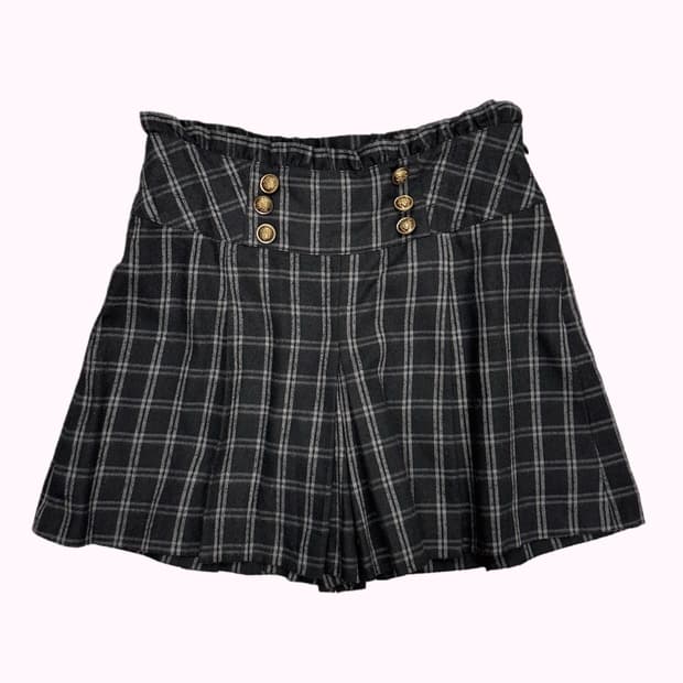 button detail check skirt pants