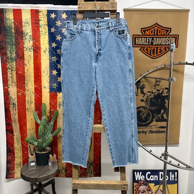 00s 할리데이비슨 클래식핏 컷오프 커스텀 데님팬츠 레더탭 N898  