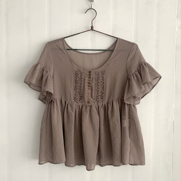 Muted Brown See -Through Dot Blouse