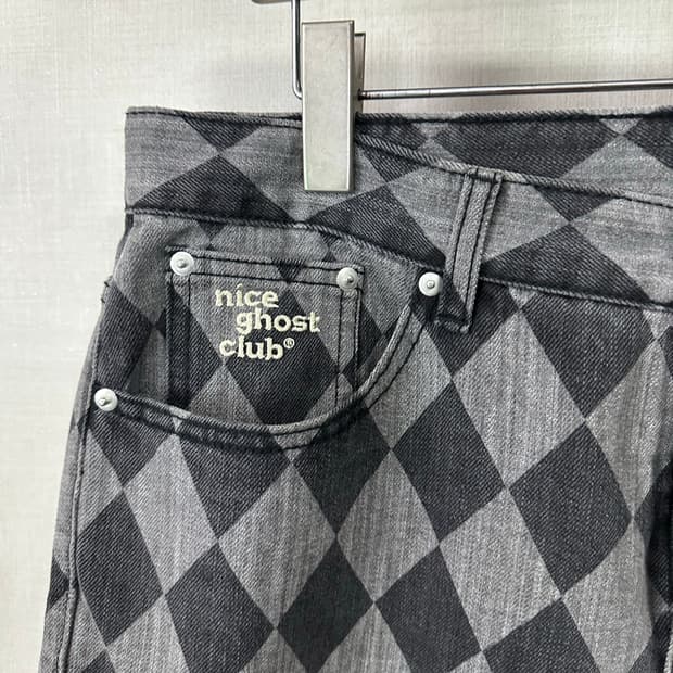 나이스고스트클럽 바지 체크 데님 34