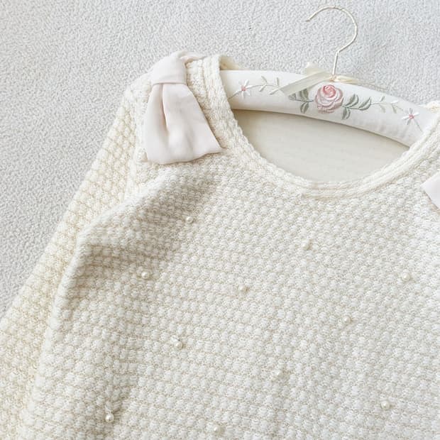 잉그니 크림아이보리 진주 리본 글리터nt