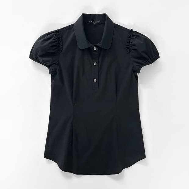 00s 띠어리 퍼프 슬리브 폴로 칼라 블라우스