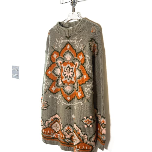  빈티지 플라워 패턴 울 니트