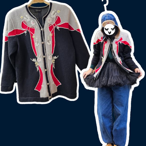 Verdi 유럽 리본 자수 울 가디건