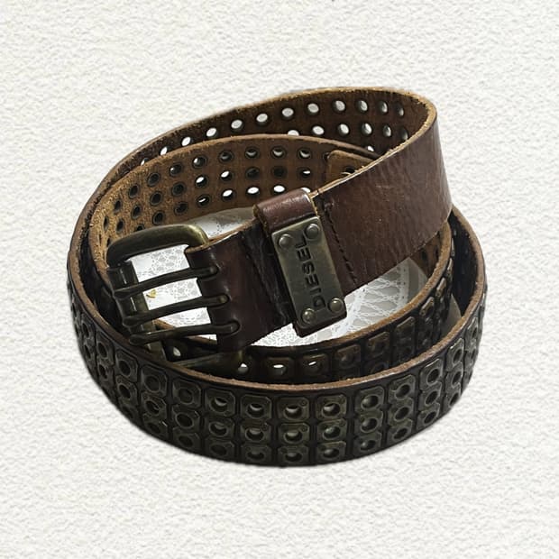 디젤 빈티지 가죽 벨트 브라운