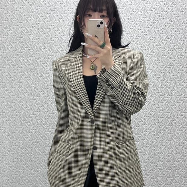 입생로랑 퓨어옴므 빈티지 모던시크 체크 블레이저 자켓 39R C10955