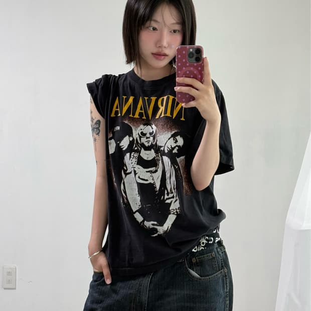 빈티지 너바나 블랙 반팔티