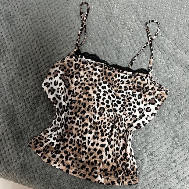 레오파드 갸루 호피 나시 슬리브리스 빈티지